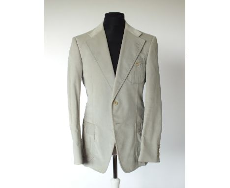 A Gucci jacket, pale grey, velveteen, patch safari style pockets with button, belt detail to back with adjustable button, bac