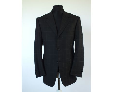 A Canali suit, black with light brown thread check, Italian size 50R, 100% wool, single pleat front to trousers, Italian size