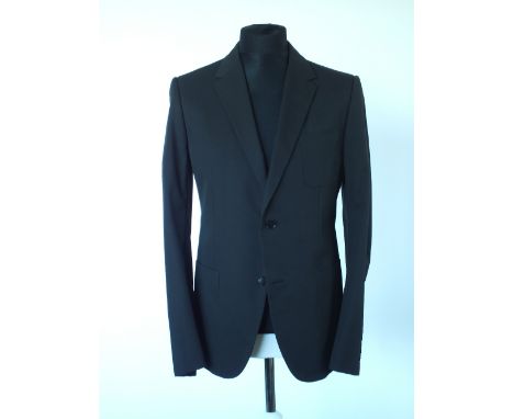 A Gucci jacket, black, patch pockets, double vent, contrast floral 100% silk lining, Italian size 52R, 100% cotton