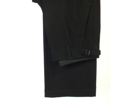 Nicole Farhi, a pair of trousers, black, adjustment buckle/strap to side seam at waist external, pocket flaps to rear with sl