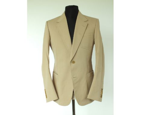 A Gucci jacket, beige, patch pocket, top stitching detailing, single vent, contrast floral lining, Italian size 52R, 100% cot