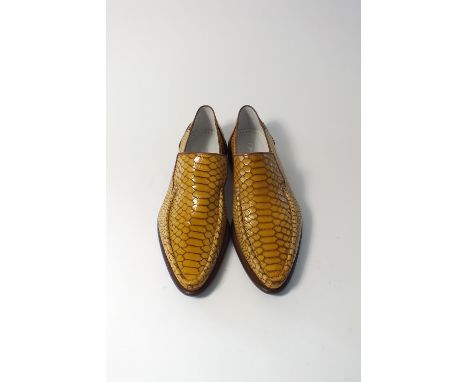 A pair of Oliver Sweeney loafers, light tan, snakeskin leather, embroidered S to heel, UK 9