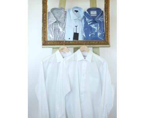 Five shirts, two white, one dark blue, light blue and one black and white stripe to include Jaeger, Charles Tyrwhitt, 16.5'' 