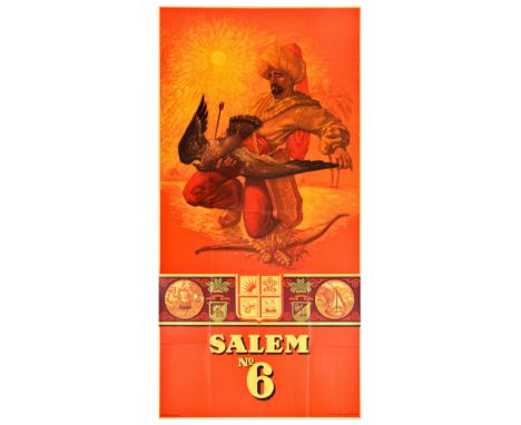 Original vintage advertising poster for Salem No 6 Cigarettes - Design features an Arab man wearing a turban and kneeling in 