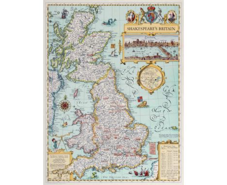 Original vintage travel advertising poster - Shakespeare's Britain Map - published in the May 1964 issue of the National Geog