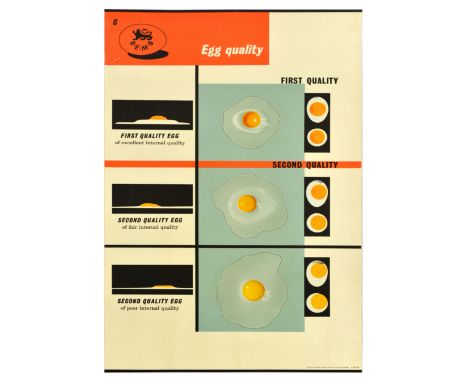Original vintage advertising poster issued by BEMB British Egg Marketing Board number 6 Egg quality, featuring images depicti