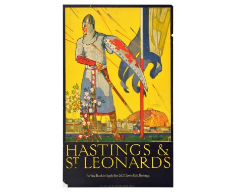 Original vintage travel poster for Hastings &amp; St Leonards featuring stunning artwork by the British painter Elijah Albert