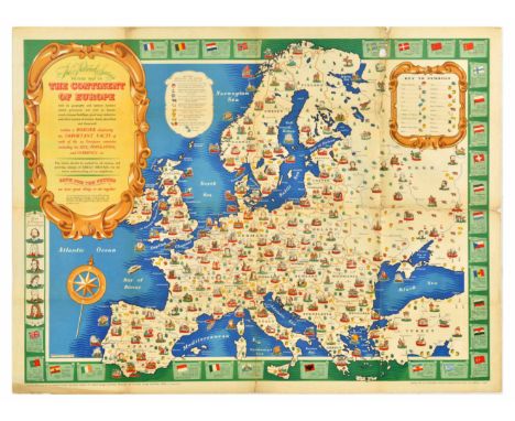 Original vintage advertising poster The National Savings picture map of The Continent of Europe with its geography and natura