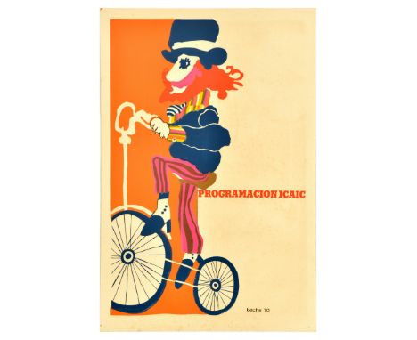 Original vintage advertising poster titled Programacion Icaic featuring a great illustration by a Cuban poster artist Eduardo
