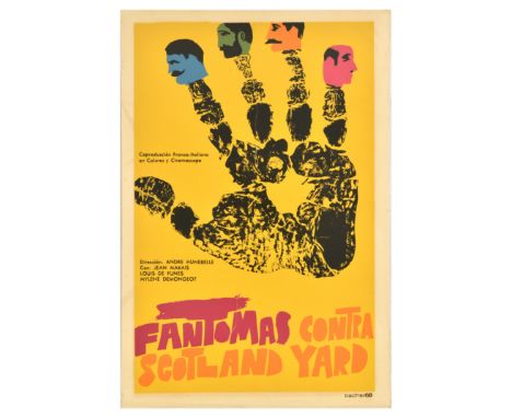 Original vintage movie poster for Fantomas vs Scotland Yard / Fantomas Contra Scotland Yard, a 1967 French adventure detectiv