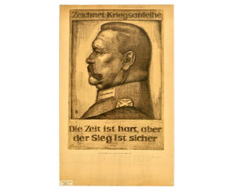 Original antique World War One poster - Draw war bonds. Times are tough, but victory is certain / Zeichnet Kriegsanleihe. Die