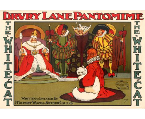 Original antique theatre poster for a Drury Lane Pantomime show for children written and invented by the playwrights J. Hicko