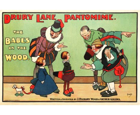 Original antique theatre poster for a Drury Lane Pantomime show for children written and invented by the playwrights J. Hicko