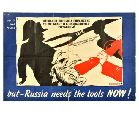 Original vintage World War Two poster issued in Great Britain and portraying a poster that was issued in the USSR.  But - Rus