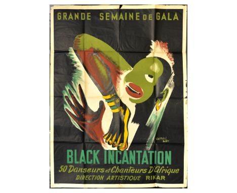 Original vintage advertising poster for Black Incantation a Big Gala Week with 50 Dancers and Singers from Africa under the a