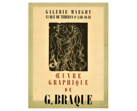 Original vintage advertising poster for Oeuvre Graphique de G. Braque / Graphic work by G. Braque exhibition at Galerie Maegh