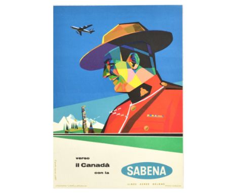 Original vintage travel advertising poster - verso il Canada con la Sabena / to Canada with Sabena (the national airline of B