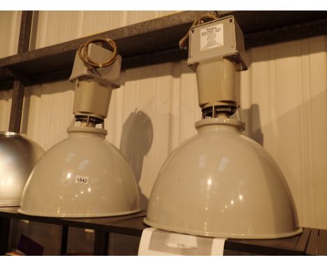 Pair of Thorlux industrial light fittings with bulbs H: 65 cm