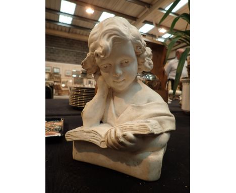 Ceramic bust of a young girl reading H: 27 cm