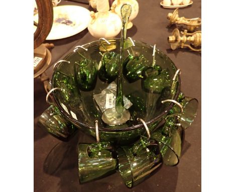 Punch bowl with cups and hooks DK Green 