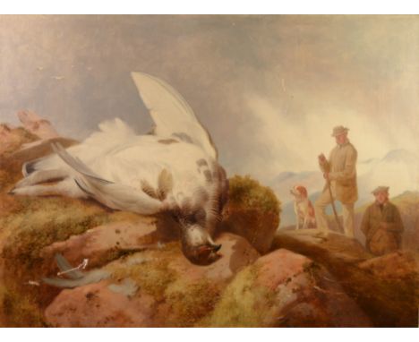 RICHARD ANSDELL (1815 – 1885) OIL ON CANVAS Highland landscape with sportsman, dog and dead game in foreground Initialled R.A