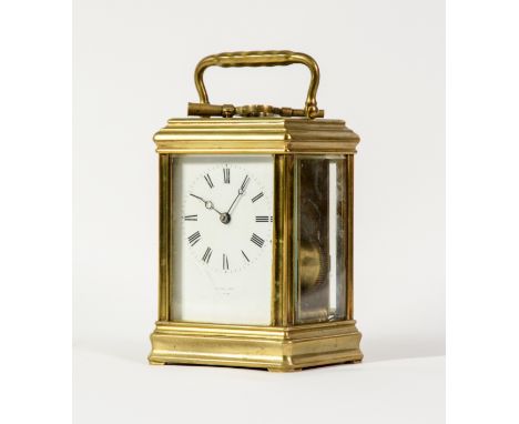 HENRY CAPT, GENEVE, BRASS CASED REPEATER CARRIAGE CLOCK, of typical form with Roman dial, oblong top glass and top carrying h