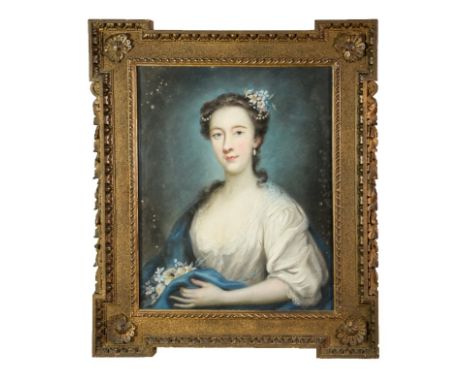 ARTHUR POND (Br. c.1705-1758)  OIL PASTELS ON PAPER  Portrait of Mrs Hugh Gregor (nee Prudence Molesworth). The sitter appear