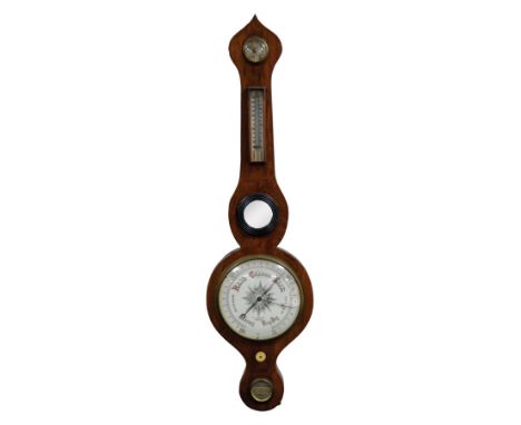 LATE VICTORIAN WALNUT CASED WALL BAROMETER SIGNED J J LOCKWOOD, PRESTON, with 8” white dial, signed, convex mirror, removable