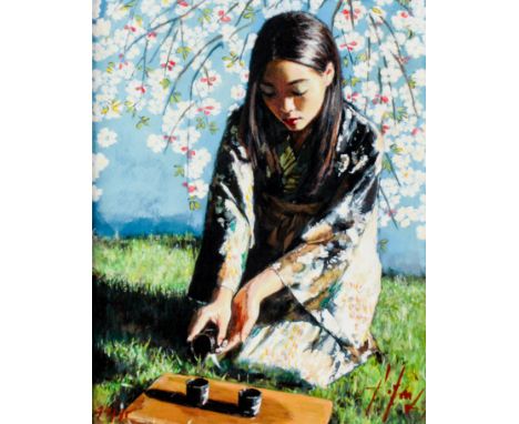 FABIAN PEREZ (1967)  ARTIST SIGNED LIMITED EDITION COLOUR PRINT ‘Geisha with White Flowers’ (44/95) with certificate 15” x 11