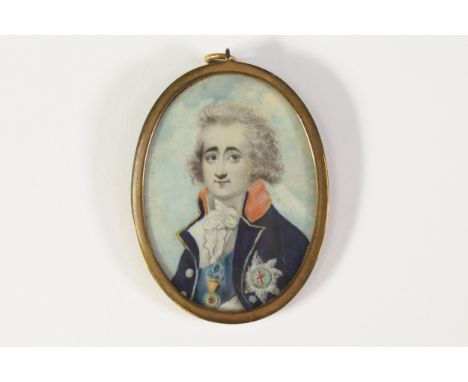 PORTRAIT MINIATURE ON IVORY: Richard Bull (Ir. fl.1777-1809) Napoleonic era portrait miniature on ivory, c.1800, of Admiral L