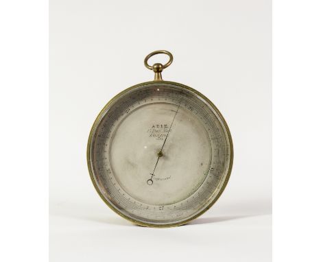 ADIE, 15 PALL MALL, LONDON, BRASS CASED ANEROID BAROMETER, No: 2081, the silvered dial reading from 27-31, with ring suspensi