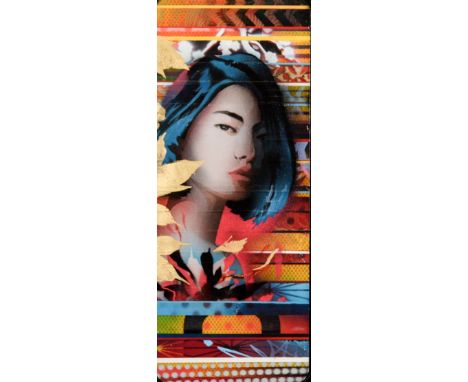 TROIKA (2003)  MIXED MEDIA ON METAL PANEL/ LID ‘One Way II’  Signed and dated 202? verso 20” x 8 ¼” (50.9cm x 21cm) C/R- imag