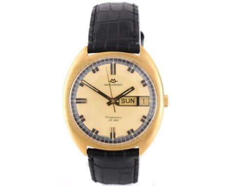 Men's Vintage Movado Kingmatic HS 360 18 Karat Yellow Gold Automatic Movement Watch with later Alligator Strap and 14 Karat Y