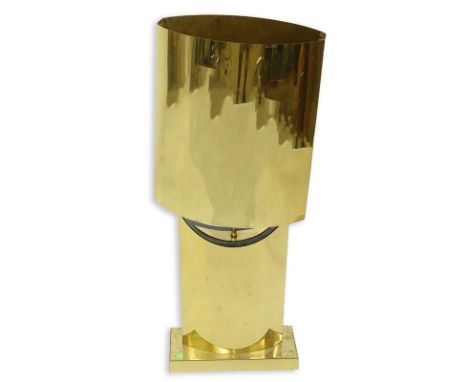 Curtis Jere, Chinese/American (1910 - 2008) Polished Brass Lamp with Shade. Signed and dated 1976, Underwriters Laboratories 