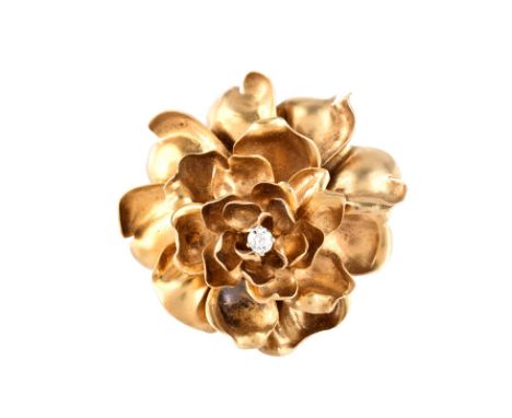 Vintage 14 Karat Yellow Gold and Diamond Pendant / Brooch. Unsigned. Good vintage condition. Measures 1-3/8" diameter. Approx