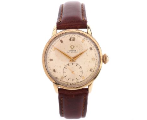 Man's Vintage Omega Automatic Movement Watch with Leather Strap. Case measures 32mm. Surface wear, scratches, rubbed dial. Ru