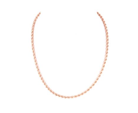 Vintage 14 Karat Rose Gold Rope Link Chain. Stamped 14K. Very good condition. Measures 18" L, 1/8" W. Approx. weight: 9.6 gra