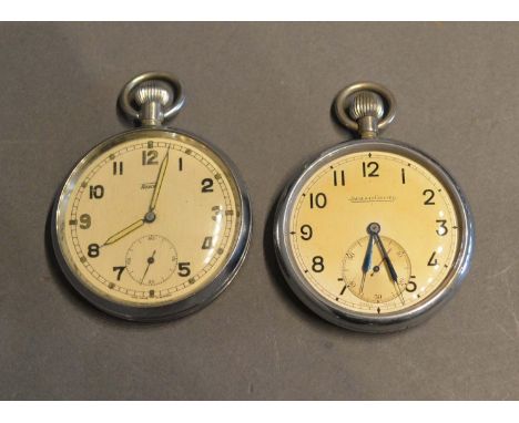 A Jaeger le Coultre Silver Plated Military Pocket Watch inscribed GSTPL893, together with another similar by Tissot, GSTPQ152