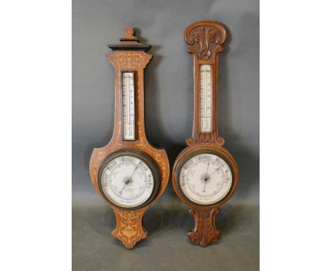 An Edwardian Marquetry Inlaid Wheel Barometer/Thermometer by Harris &amp; Waddington, Uxbridge, together with a Victorian car