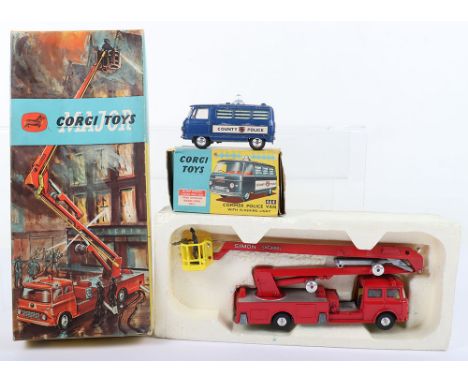 Two Boxed Corgi Toys Emergency Vehicles, 464 Commer Police Van with flashing light, metallic blue body ‘County Police’ in fai