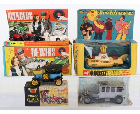 Corgi Toys Gift Set 40 The Avengers, Emma Peel’s Lotus Elan S2, John Steed’s vintage Bentley and figures, models good some ch