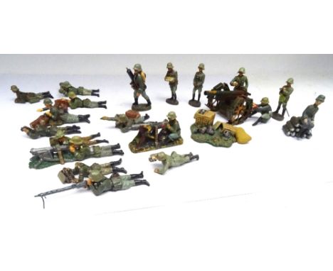 David Hawkins Collection Elastolin 70mm scale WWI German Army Artillery and Machine Gunners with Marklin tinplate cannon (one