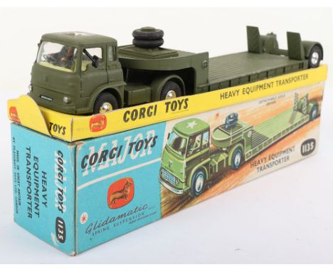 Corgi Major Toys 1135 Bedford TK Military Heavy Equiptment Transporter, military green body, yellow interior, with driver, sp
