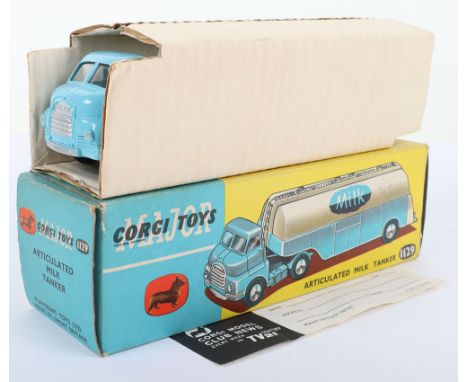 Corgi Major Toys 1129 Bedford S Articulated Milk Tanker, sky blue/white body ‘Drinka Pinta Milka Day’ shaped spun wheels, in 