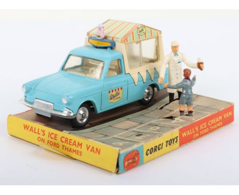 Corgi Toys&nbsp;447 Ford Thames Walls Ice Cream Van, light blue/cream body, decals to doors, shaped spun wheels, in near mint
