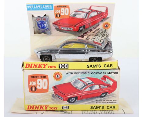 Dinky Toys 108 Sams Car Direct From Tv Series Joe 90, chrome plated body, yellow interior, cast spoked wheel hubs, working ke