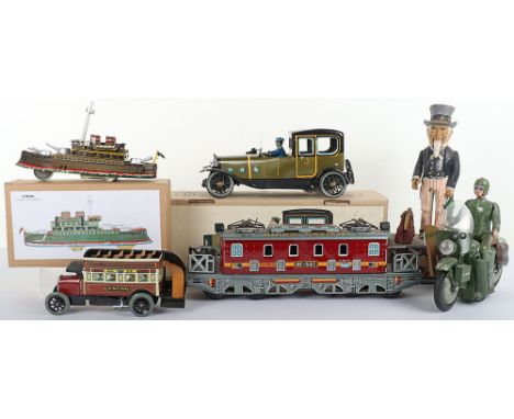 Paya Tinplate Limousine, re issue litho tin, with fixed key clock work mechanism, L25cms mint boxed, Chinese battleship carpe