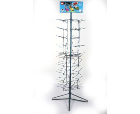 Corgi Junior Shop Display  Wire Spinning Stand, metallic blue, with metal double sided sign ‘Corgi Juniors with colourful col