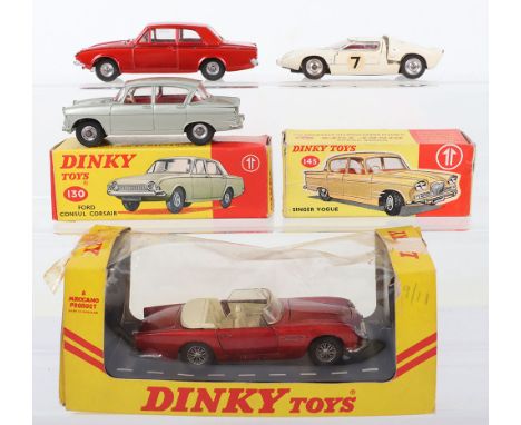 Dinky Toys 130 Ford Consul Corsair, metallic red body, white interior, spun wheel hubs, good to excellent original condition,