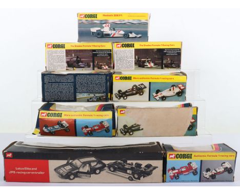 A Quantity of boxed Corgi Toys Formula 1/Indianapolis Racing Cars, including: Gift set 32 Lotus Elite JPS racing car in trail